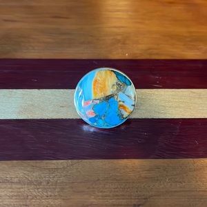 Goldie Lew sterling silver ring. Turquoise, copper, white marbled stone. Size 6